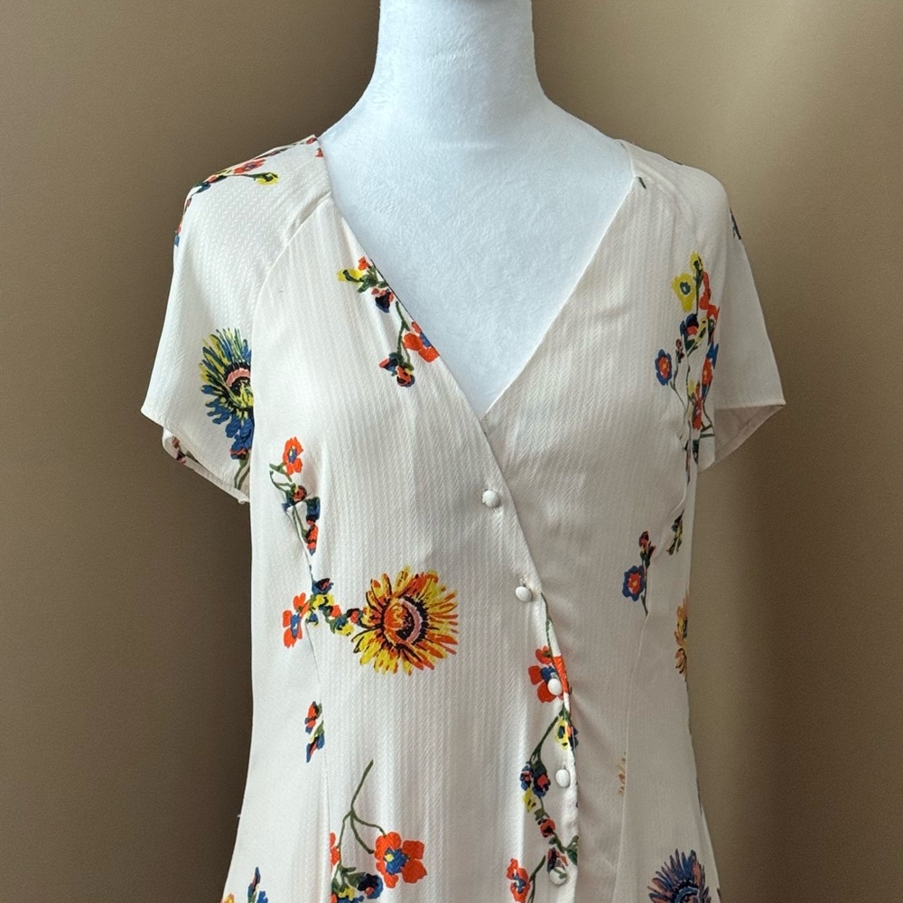 Free People White Floral Button-Front Midi Rayon Dress - Picture 3 of 13